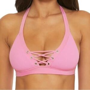 BECCA pink Modern Edge Halter Bikini Top Adjustable Tie Back Swimwear Separates